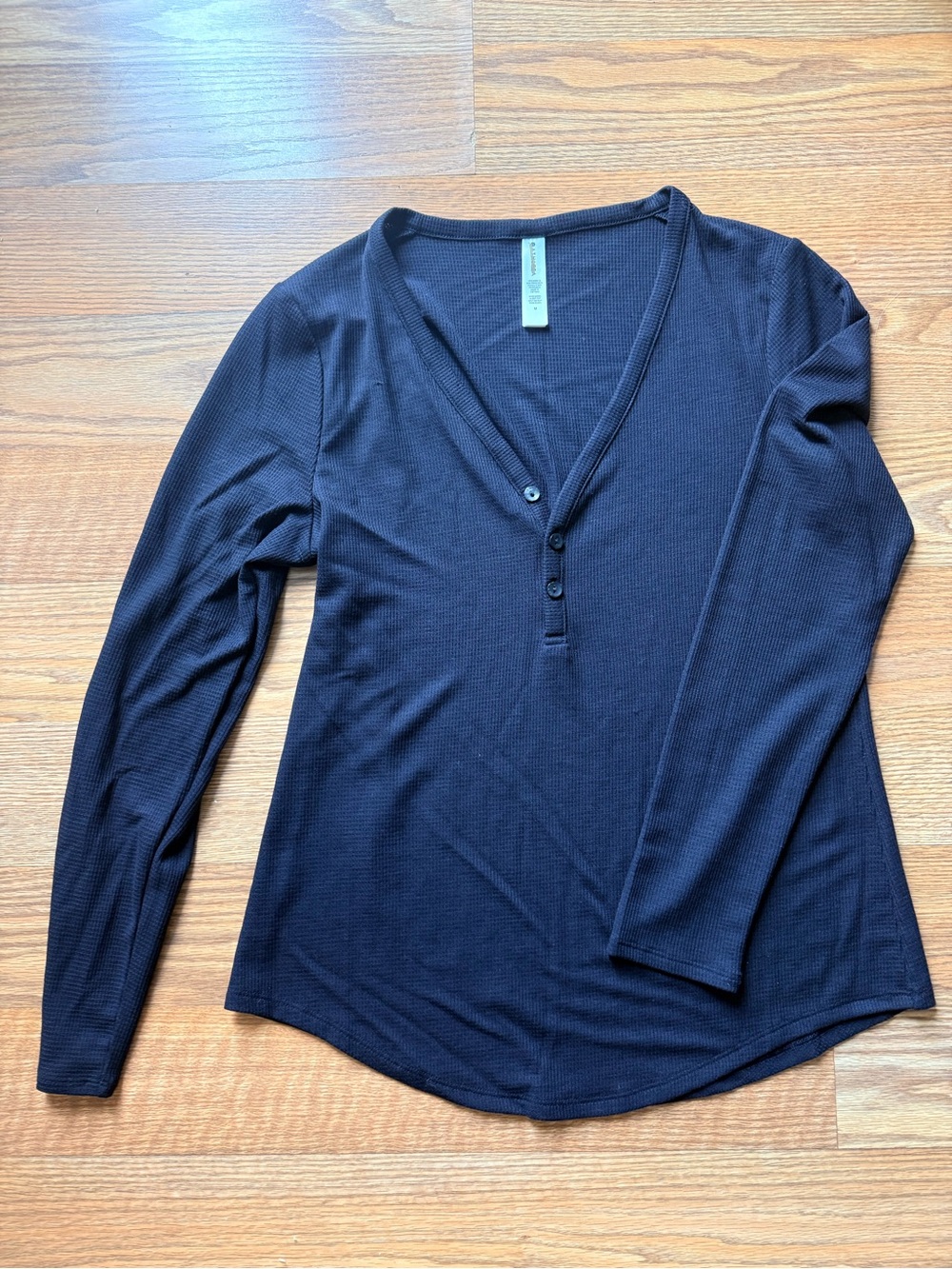 Athleta Black‎ Waffle Henley Long-Sleeve Top